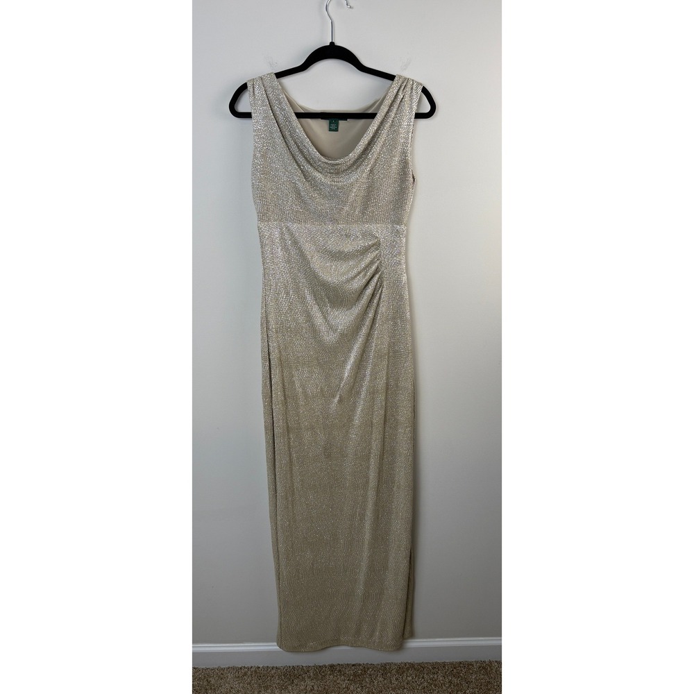 Lauren Ralph Lauren Evening Dress Women's Size 6 Champagne Metallic Ruched Gown